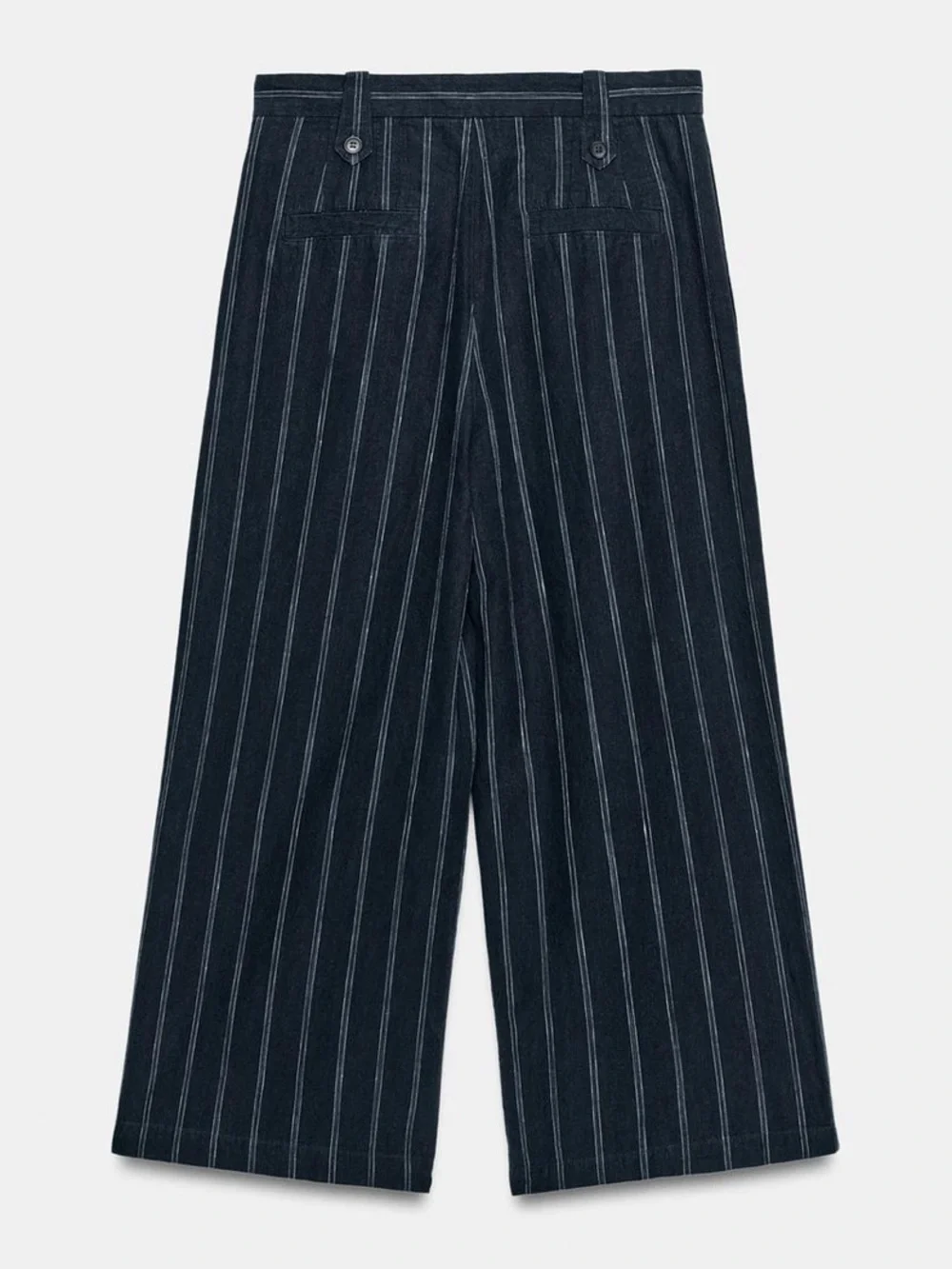 Wide-Leg Pinstripe Linen/Cotton Pants in Navy